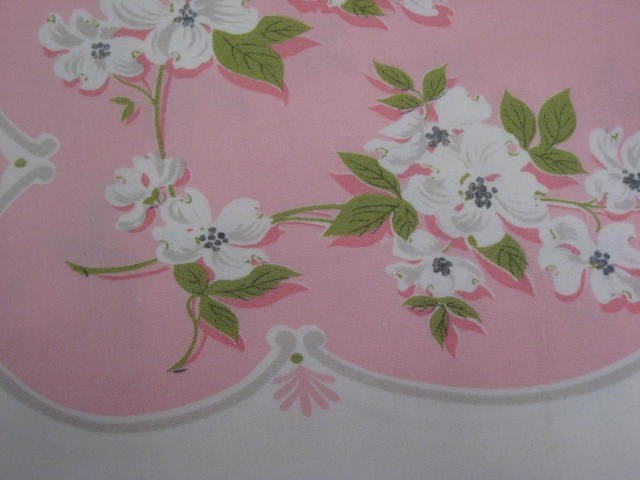 Vintage Easter Tablecloth Dogwoods on Pink