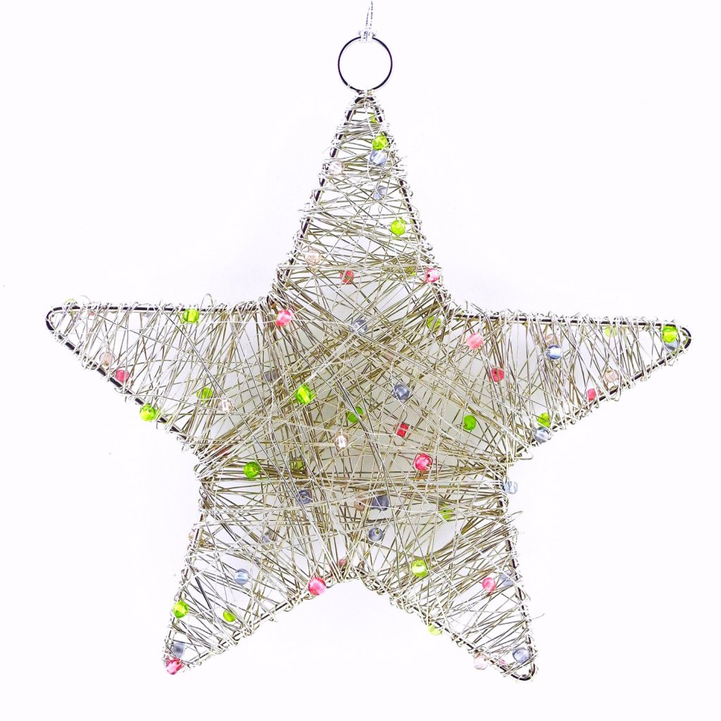 Vintage Christmas Ornaments Christmas Ornaments ~ M21 ~ 7 in. Pastel Beaded Silver Wire Star