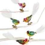 GLASS MULTI CLIP-ON BIRDS W/FEATHER TAIL 5PC. - Christmas Ornament