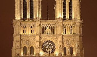 A night sight of the west facade of Notre Dame de Paris cathedral on the Île de la Cité island in Paris, France. Source: By Sanchezn (Own work) GFDL or CC-BY-SA-3.0-2.5-2.0-1.0, Wikimedia Commons