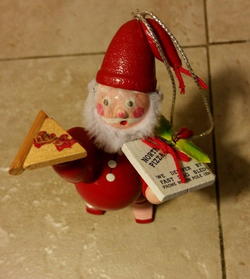 Vintage Santa Delivering Pizza Ornament